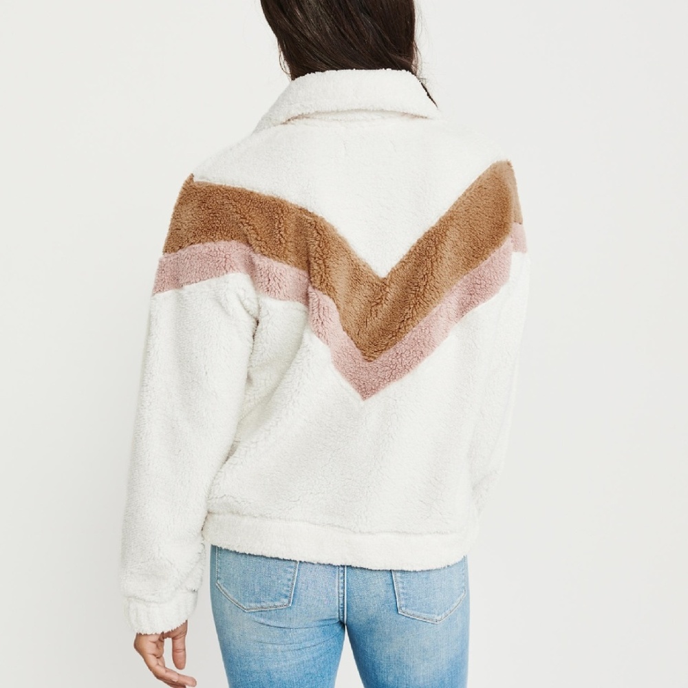 Chevron stripe, zipper front teddy sweatshirt - Picture 2 of 5